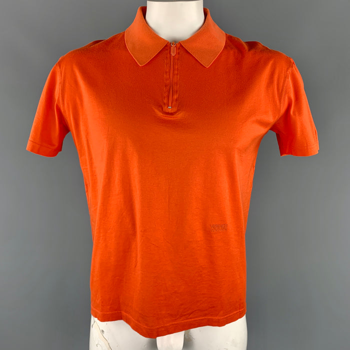 Vintage V2 by VERSACE Size L Orange Cotton Half Zip POLO