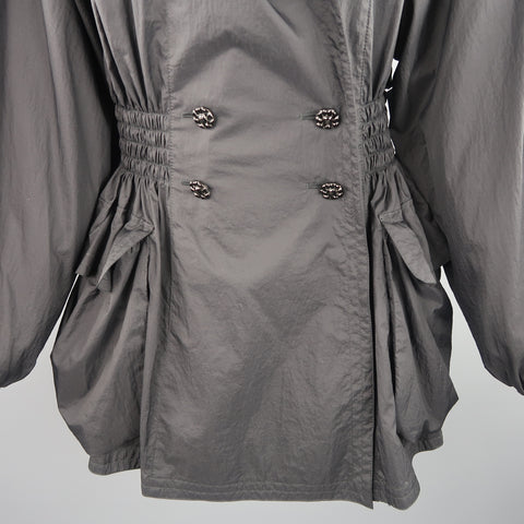 CHANEL Talla 6 Chaqueta cortavientos negra con doble botonadura y manga globo