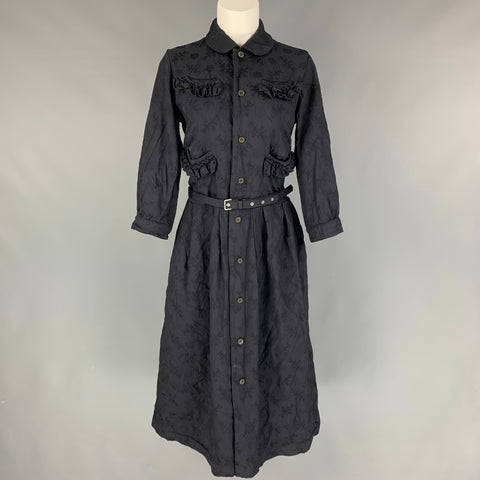 COMME des GARCONS Vestido con cinturón de poliéster floral jacquard azul marino talla M