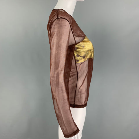 JOSEPH Size L Brown Gold Polyamide See Through Pullover