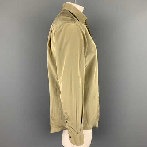 LOEWE Size L Olive Shimmery Silk / Polyester Button Up Long Sleeve Shirt