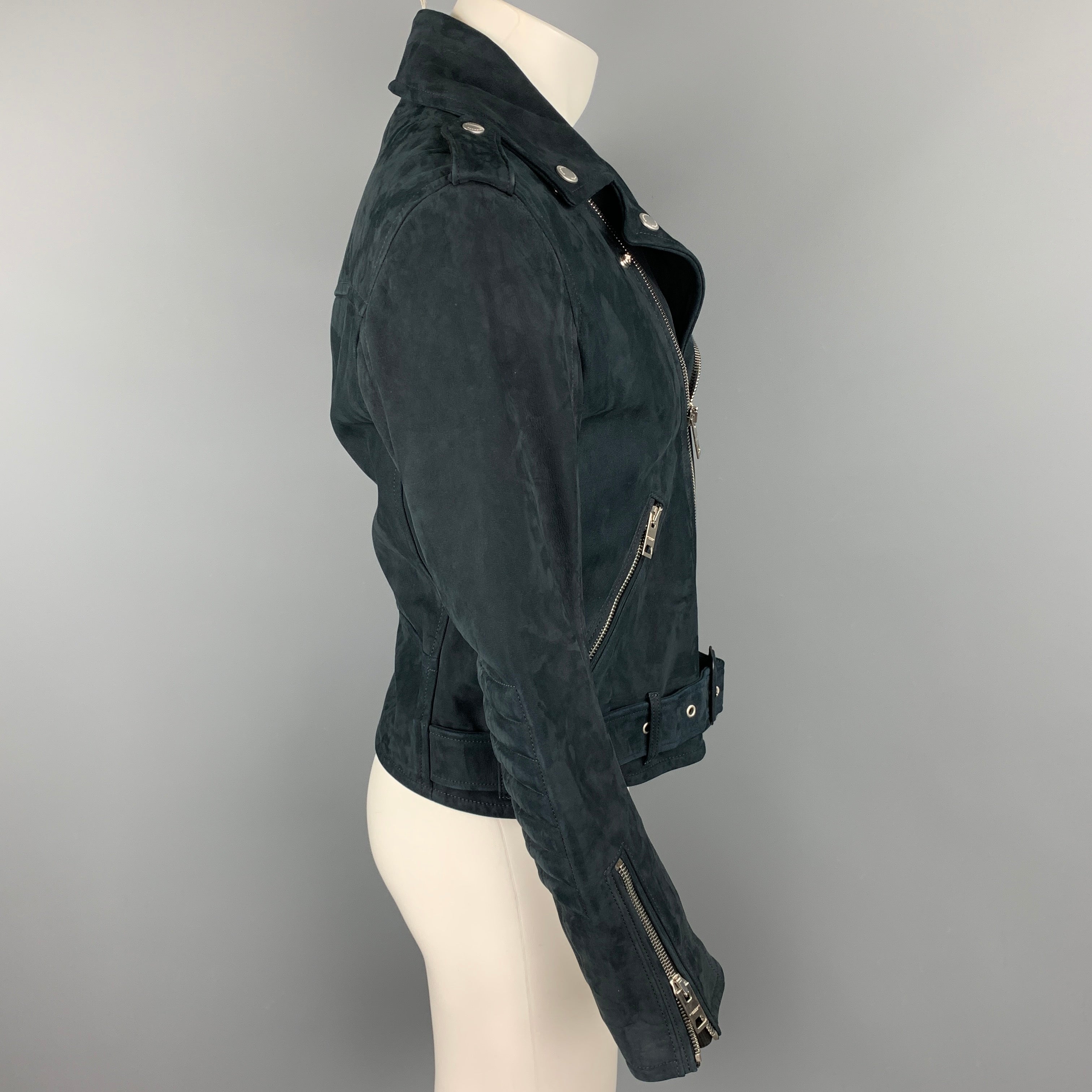 BURBERRY PRORSUM Size 38 Navy Nubuck Suede Biker Jacket