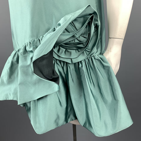 MOSCHINO Size 10 Aqua Teal Silk Blend Satin Ruffle Dress