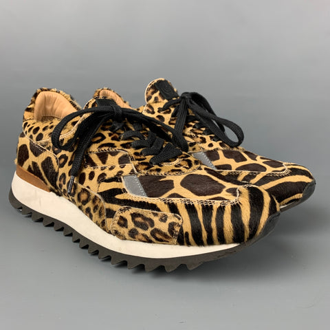 GREATS x NICK WOOSTER Size 10 Brown Beige Animal Print Calf Hair Low Top Sneakers