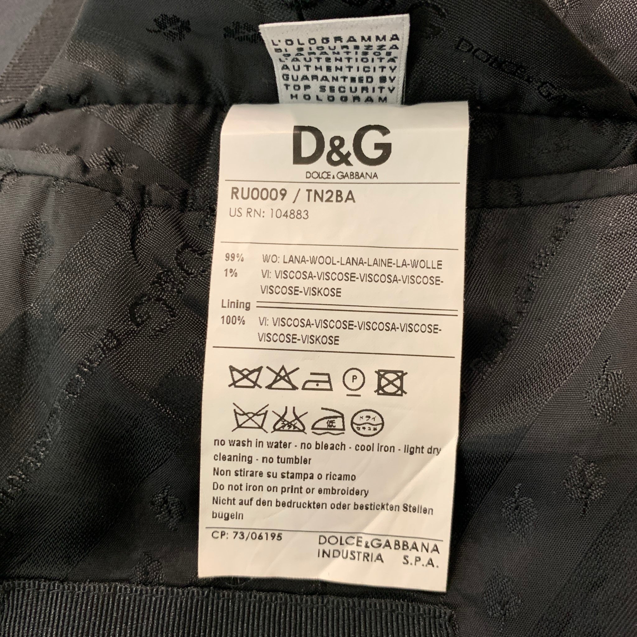 D&G by DOLCE & GABBANA Size 46 Black Window Pane Wool Viscose