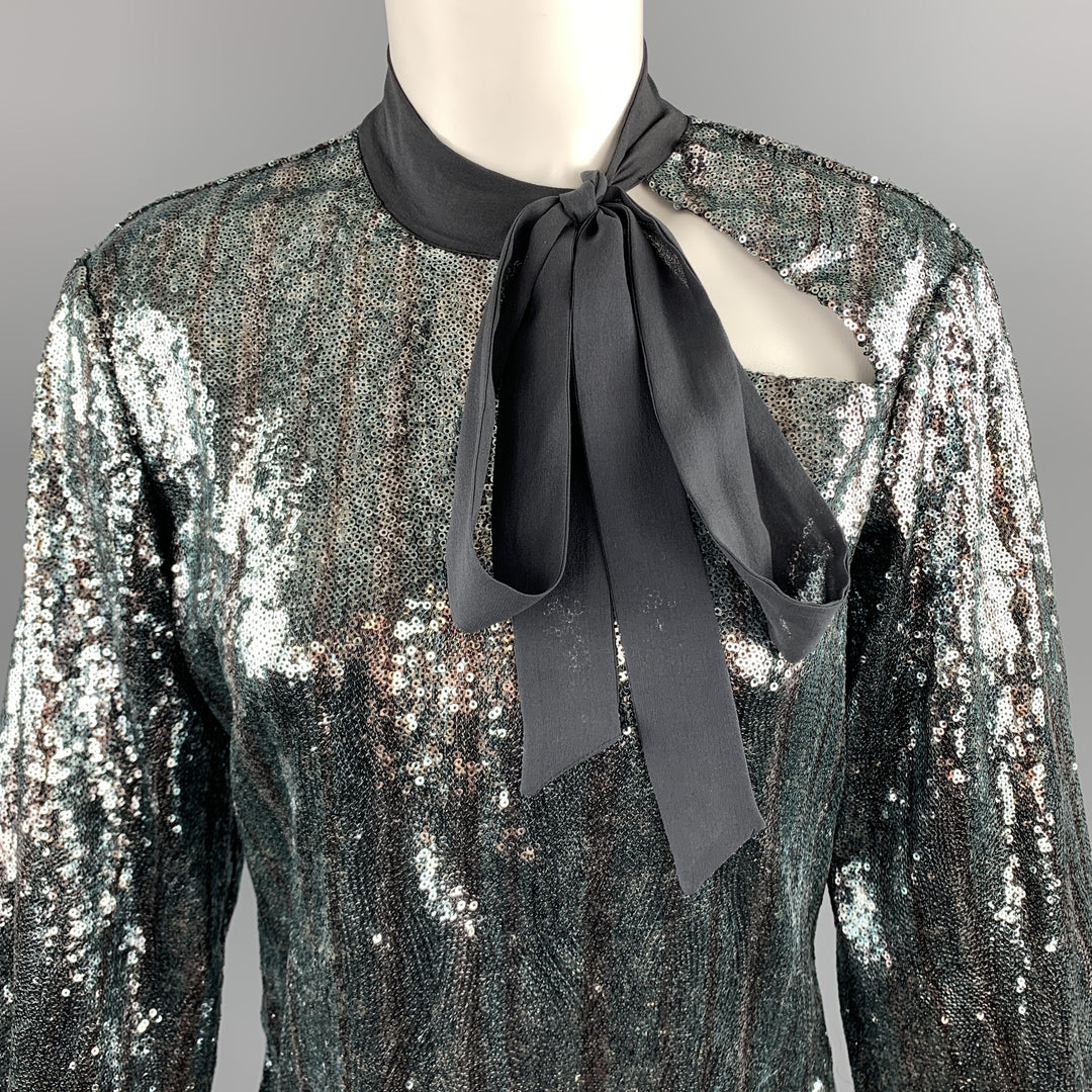 C'N'C by CoSTUME NATIONAL Size 6 Blue & Silver Sequin Black Bow Collar Dress