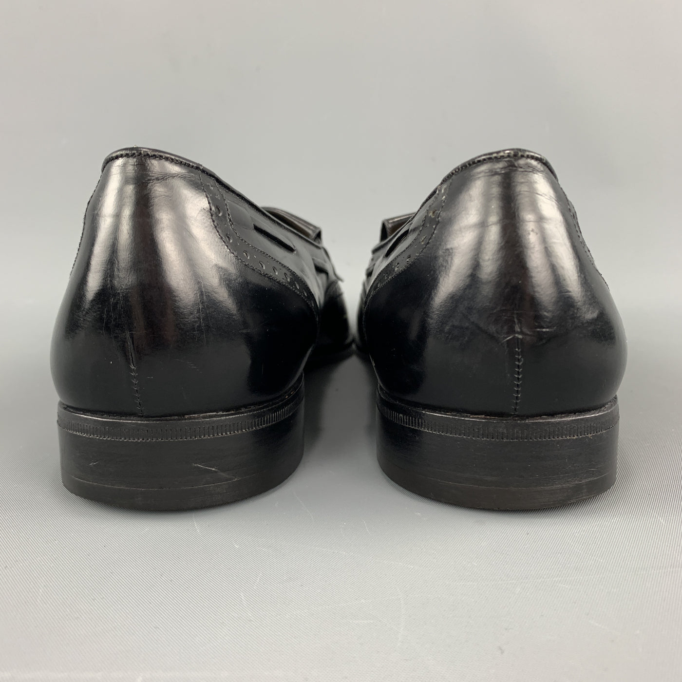 SALVATORE FERRAGAMO Size 11.5 Black Leather Eyelash Tassel Loafers