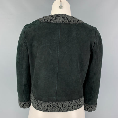 DOLCE &amp; GABBANA Taille 8 Veste à motifs mixtes en daim vert foncé