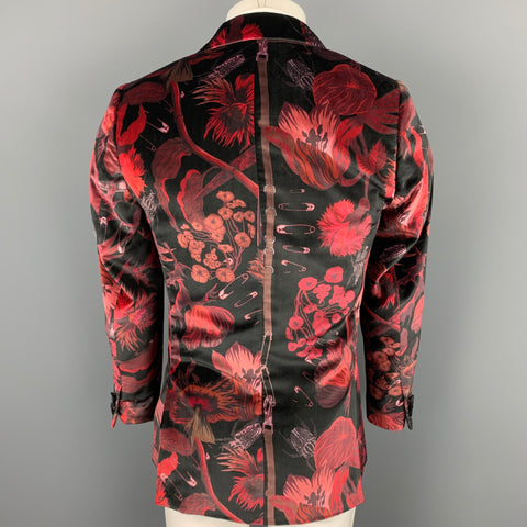 PAUL SMITH Soho Fit Size 36 Burgundy & Black Print Velvet Peak Lapel Sport Coat