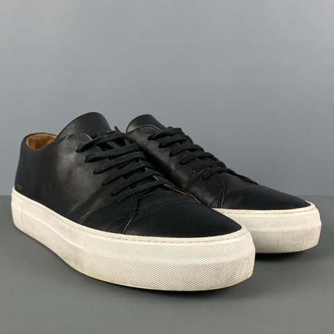 COMMON PROJECTS Size 11 Black Stitched Leather Low Top Sneakers