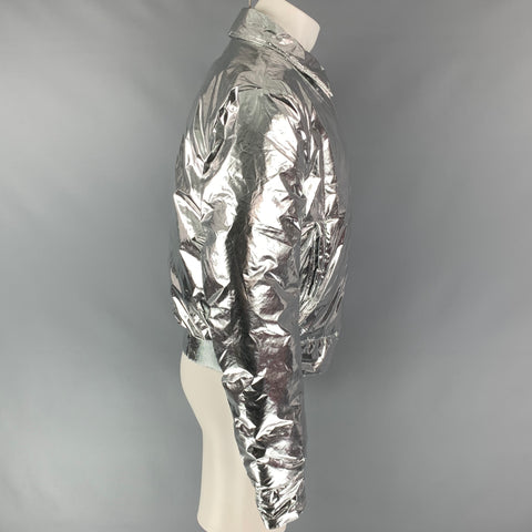 CALVIN KLEIN COLLECTION FW 16 Size 40 Silver & Metallic Polyester Blend Zip Up Jacket
