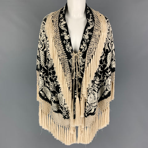 DRIES VAN NOTEN Black Cream Embroidered Silk Scarf