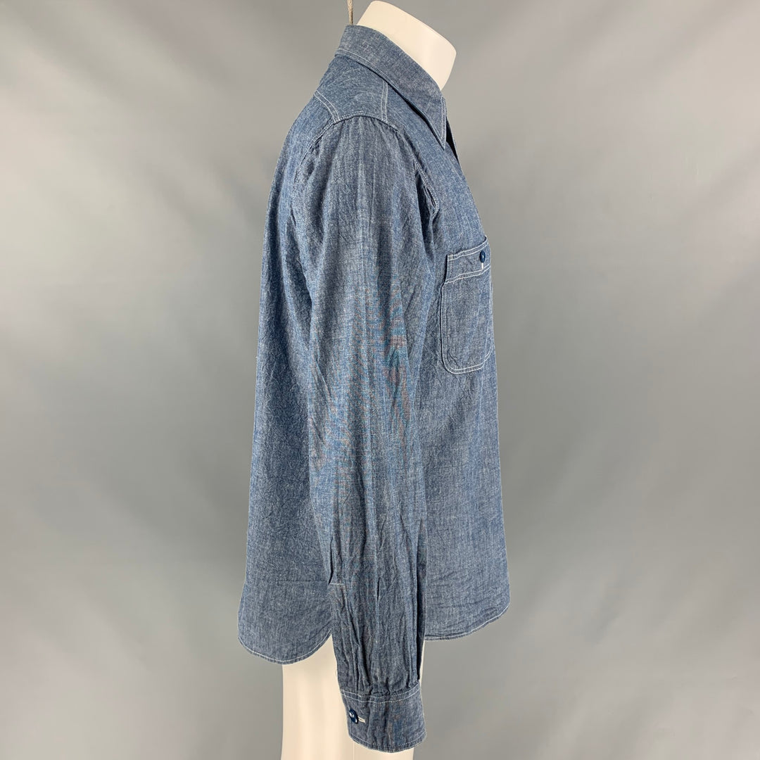 BUZZ RICKSON & CO. INC. Size M Light Blue Solid Chambray Long Sleeve Shirt