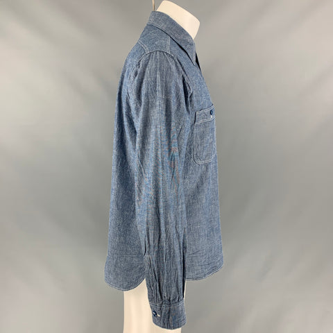 BUZZ RICKSON &amp; CO. INC. Talla M Camisa de manga larga de cambray lisa azul claro