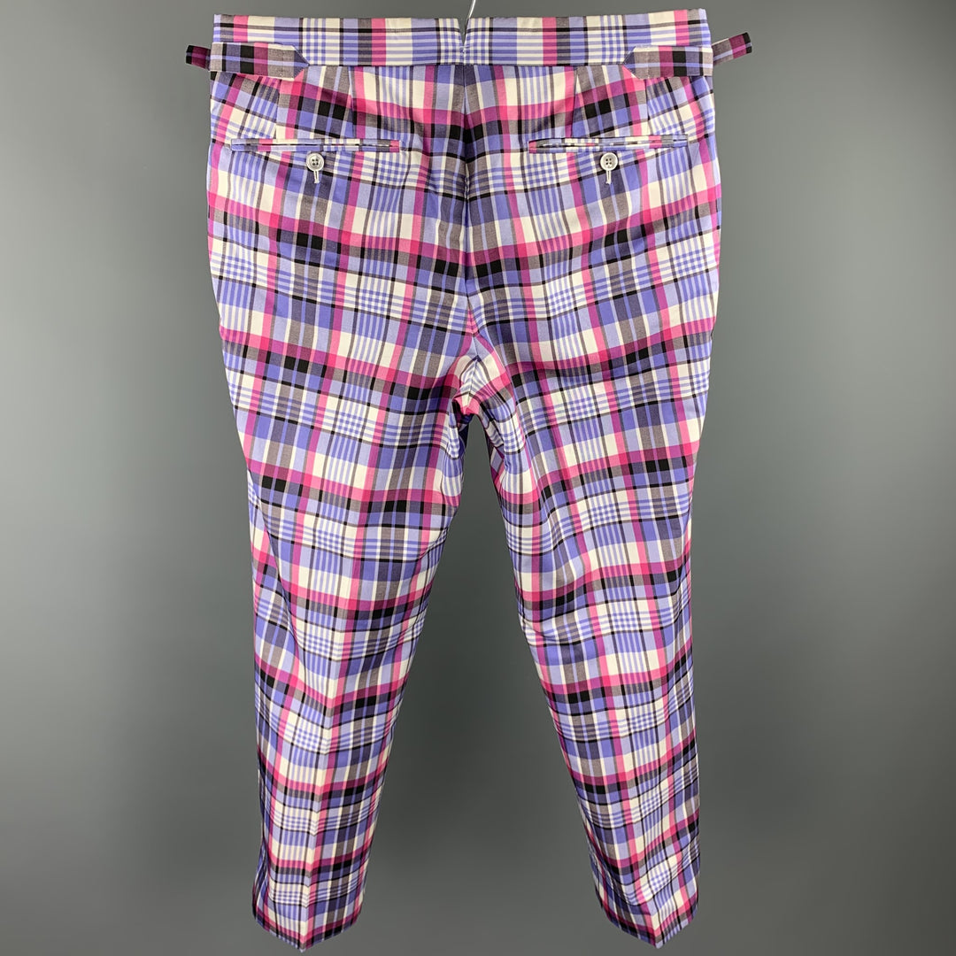 TOM FORD Size 32 Lavender & Pink Plaid Silk / Cotton Zip Fly Dress Pants