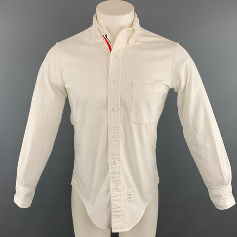 THOM BROWNE Taille S Chemise à manches longues boutonnée en velours côtelé uni blanc