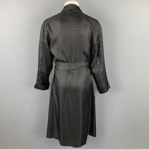 RALPH LAUREN Purple Label Size S Black & White Polka Dot Silk Shawl Collar Robe