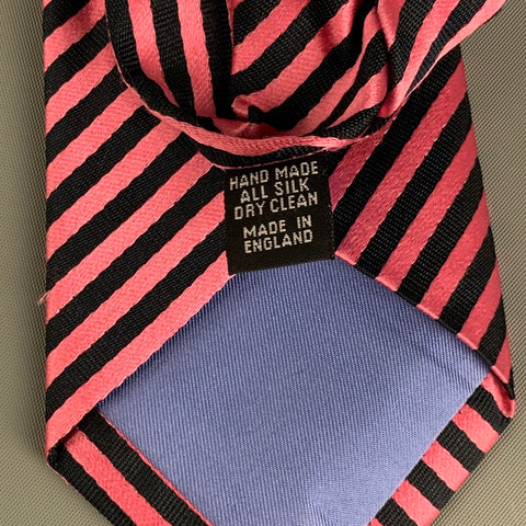 RICHARD JAMES Pink Black Diagonal Stripe Silk Tie