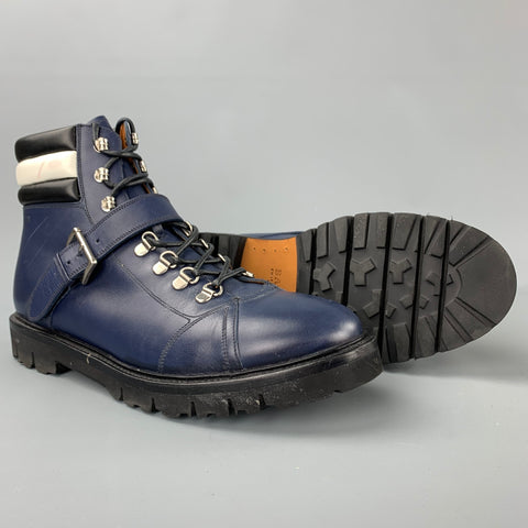 BALLY Champions Size 10 Navy & White Leather Hiking Ankle Boots