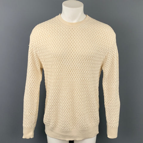 SULKA Jersey de cuello redondo tejido de lino / algodón beige talla M