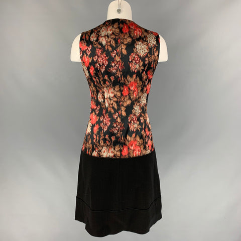 GIAMBATTISTA VALLI Talla 6 Vestido por debajo de la rodilla en mezcla de poliéster jacquard negro y coral