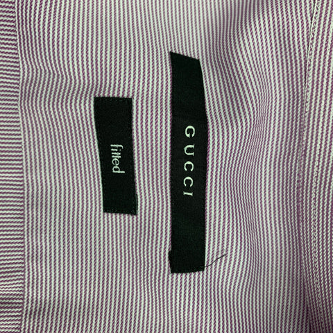 GUCCI Size L Purple White Stripe Cotton Button Down Long Sleeve Shirt