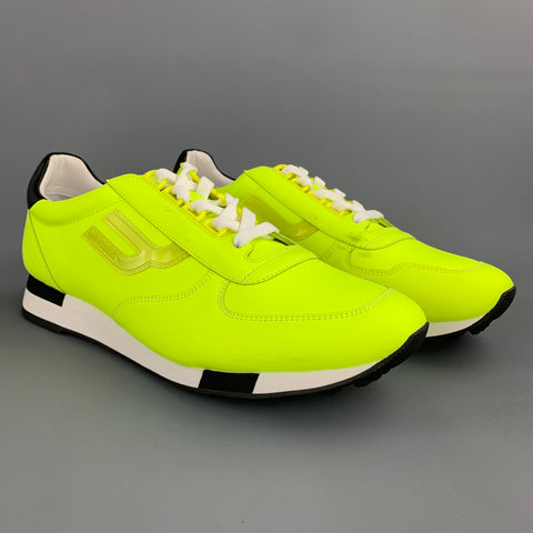 BALLY Size 10.5 Neon Yellow Leather Lace Up Sneakers
