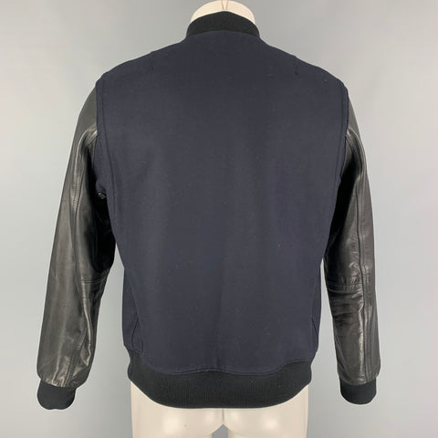 RAG & BONE Size 42 Navy Black Wool  Nylon Bomber Jacket
