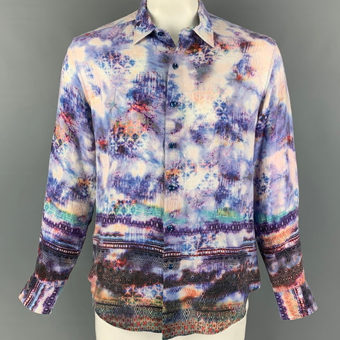 ROBERT GRAHAM Size XL Purple Multi-Color Abstract Linen Long Sleeve Shirt