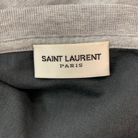 SAINT LAURENT Size M Black Brown Grey Cotton Crew-Neck T-shirt