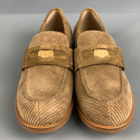 MIU MIU Size 7.5 Khaki Corduroy Penny Flats