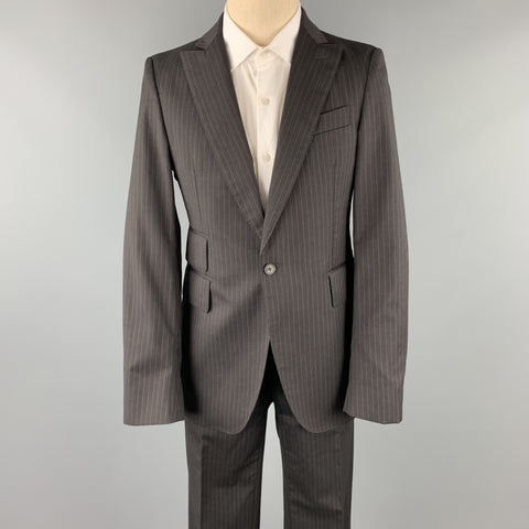CoSTUME NATIONAL 38 Regular Black Stripe Wool Peak Lapel Suit