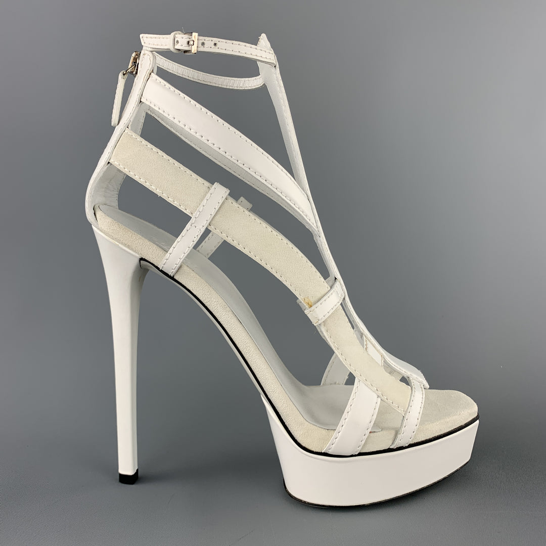 GUCCI Size 9 White Leather & Suede Strappy Platform LIFFORD MELBOURNE Gladiator Sandals