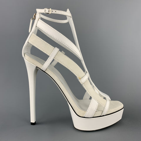 GUCCI Talla 9 Plataforma de tiras de ante y cuero blanco LIFFORD MELBOURNE Sandalias de gladiador