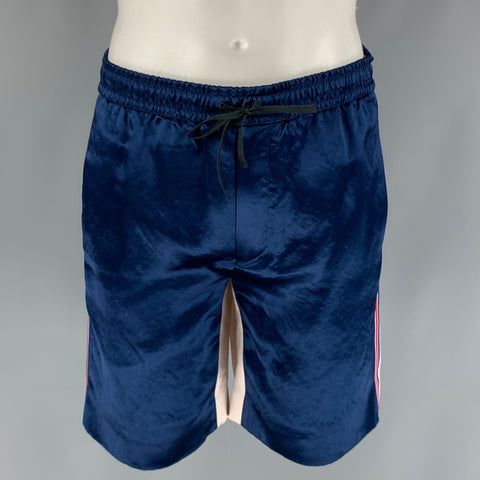 GUCCI Size XS Blue Ivory Color Block Acetate Drawstring Shorts