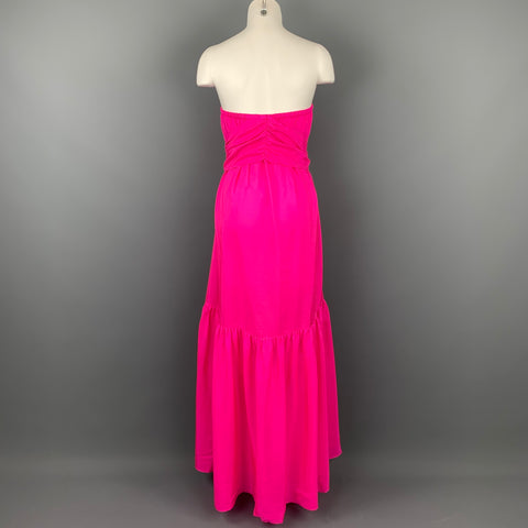 ANAAK Taille 2 Robe Sakura sans bretelles en soie à volants fuchsia