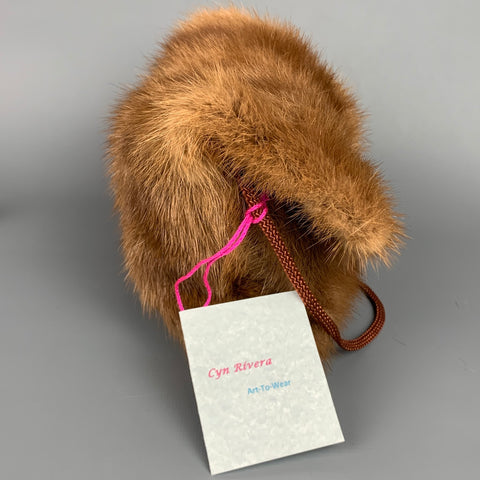 CYN RIVERA Tan Mink Fur Evening Handbag