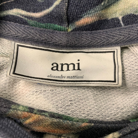 AMI by ALEXANDRE MATTIUSSI Size M Navy Print Cotton Hooded Sweatshirt