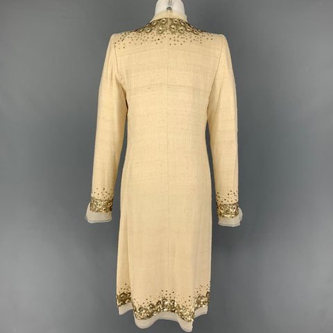 OSCAR DE LA RENTA Size 6 Beige Sequined Open Front Coat