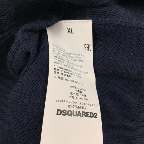 DSQUARED2 Size XL Navy Knitted Wool V-Neck Pullover