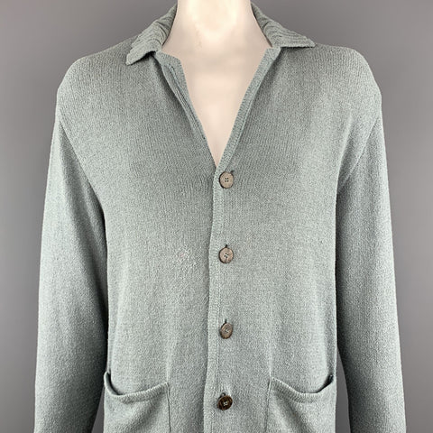 ERMENEGILDO ZEGNA Size M Oversized Sea Foam Knitted Cotton Buttoned Cardigan Jacket
