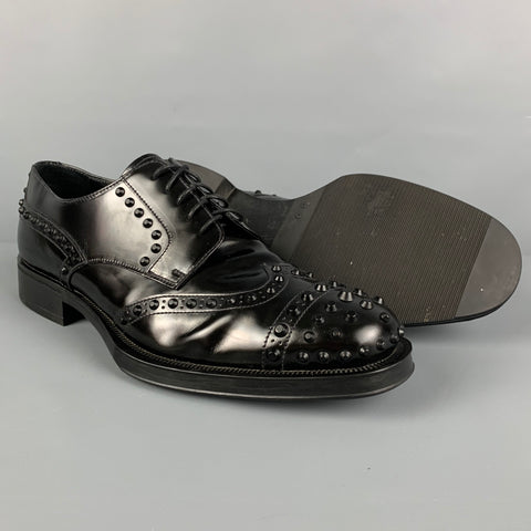 PRADA Size 10.5 Black Studded Leather Lace Up Shoes