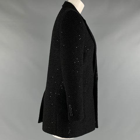 SAINT LAURENT Size 2 Black Polyamide Blend Sequined Blazer