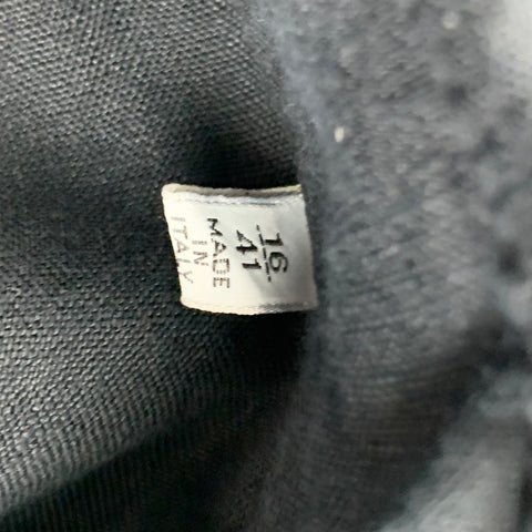 FINAMORE Size M Navy Linen Button Up Long Sleeve Shirt