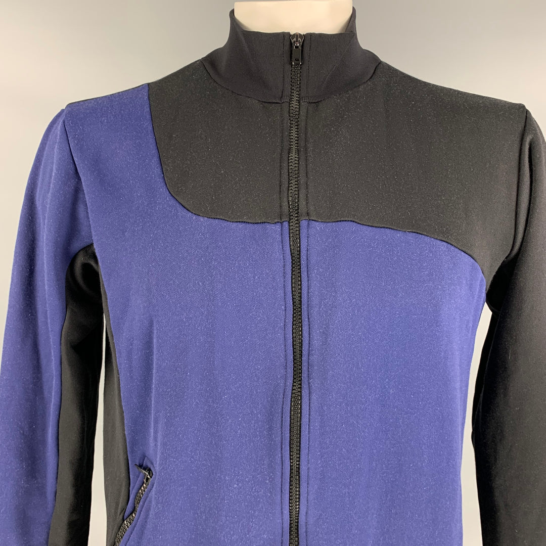 MAISON MARGIELA Size 42 Black & Blue Color Block Cotton / Nylon Zip Up Sweatshirt