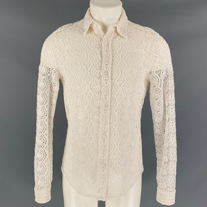 BURBERRY PRORSUM Spring 2016 Size M White Guipure Lace Button Down Long Sleeve Shirt