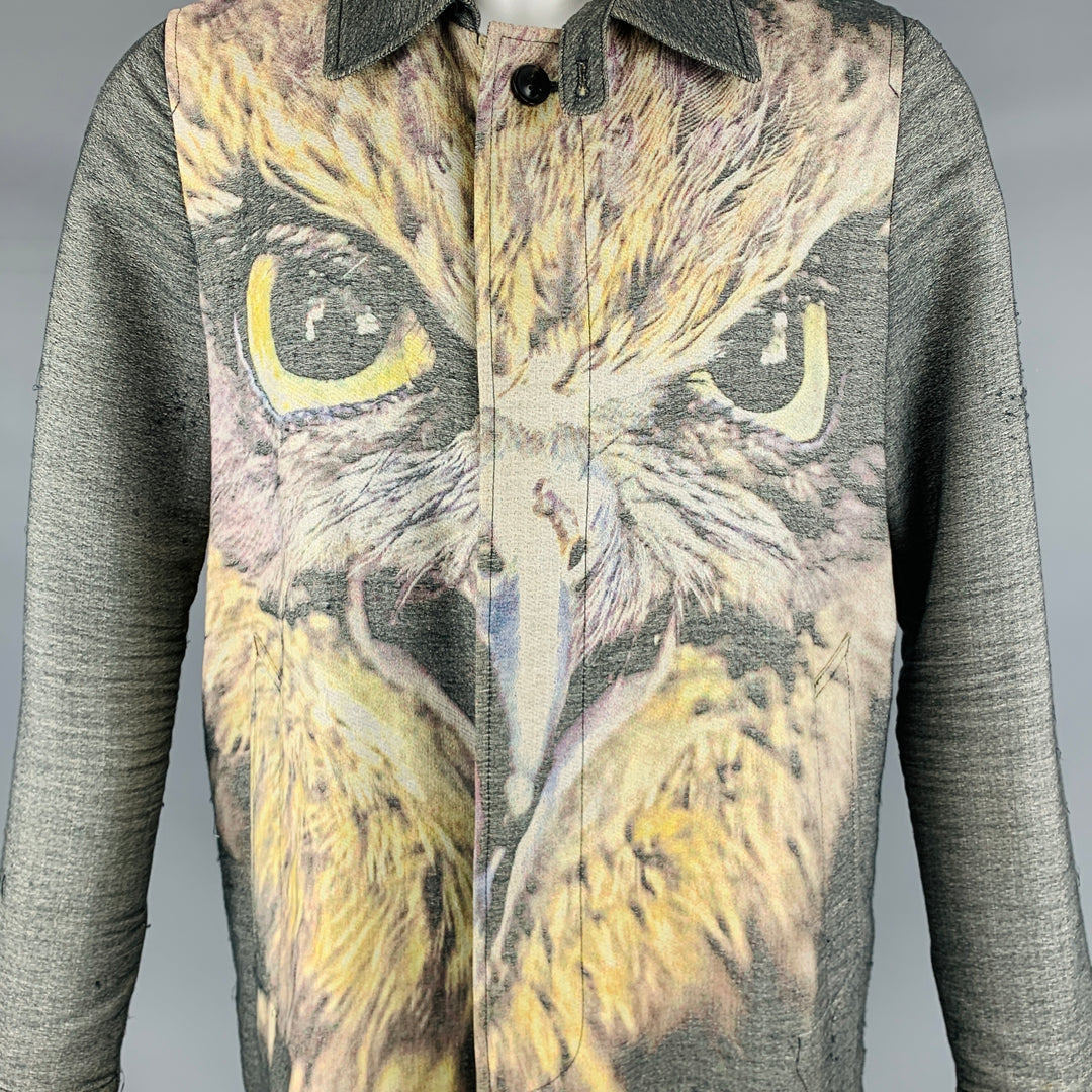 MIHARAYASUHIRO Size 36 Grey Yellow Owl Print Cotton Coat