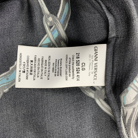 VERSUS by GIANNI VERSACE Size S Black & Blue Print Silk Short Sleeve Shirt