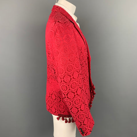 COMME des GARCONS HOMME PLUS Size XL Red Jacquard Cotton Blend Notch Lapel Jacket