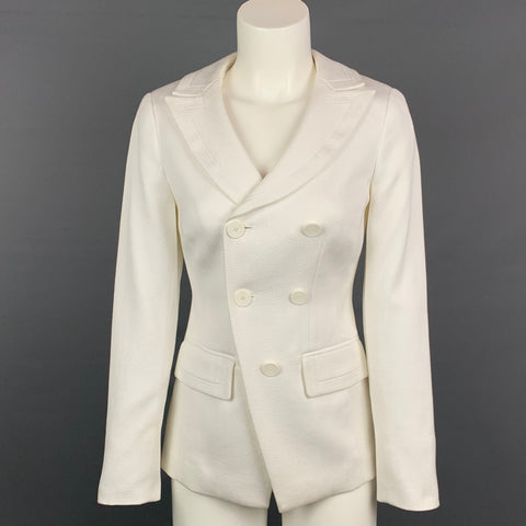 WORTH Taille 0 Veste aysmétrique à double boutonnage en coton texturé blanc